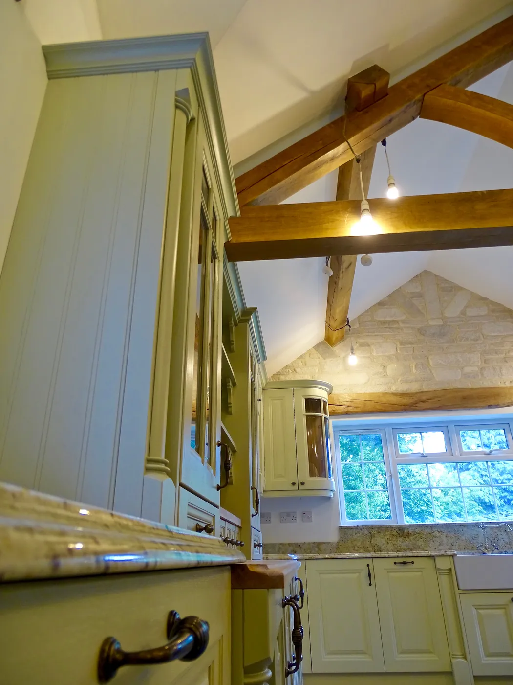 Sage Green Farmhouse Kitchen with Oak Beams — project photo