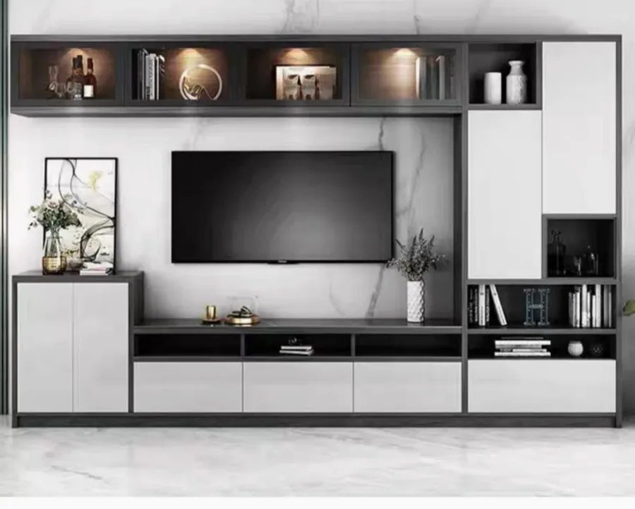 Charcoal and cream floating TV wall